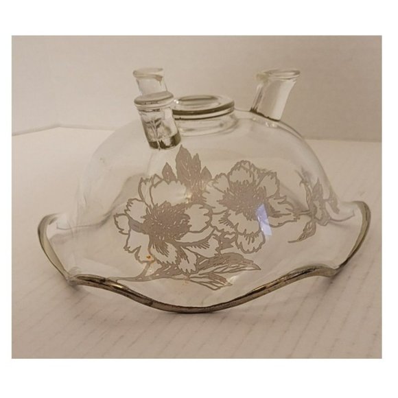Vtg SILVER CITY Glass Co Flander Clear Ruffle Floral Overlay 3 Footed 6.5" Bowl - Picture 4 of 4